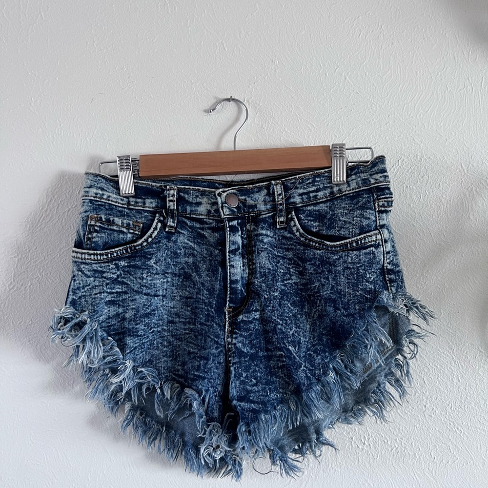 Vibrant Blue Frayed Jean Shorts